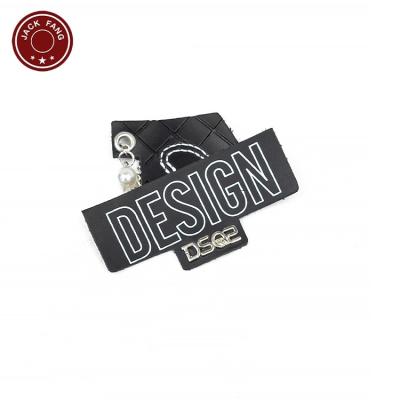 China Viable Custom Leather Tag Patch OEM Debossed 3D Logo Design Private Label Genuine for sale