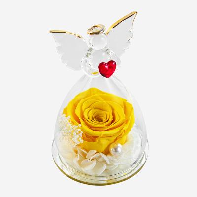 China Real Romantic Preserved Rose Eternal Rose Preserved Roses In Angel Dome Glass Valentine Mother's Day Gift for sale