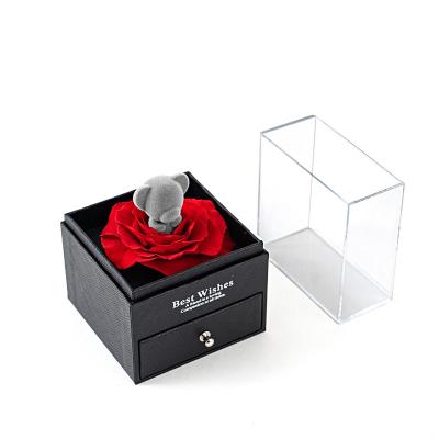 China Eternal Touch Flower Gift Box Real Rose Valentine Day Gifts Custom Logo Box Natural Rectangular Transparent Real Roses for sale