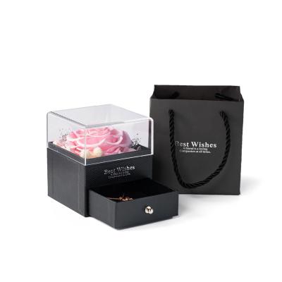 China Valentine's Day Eternal Preserved Flower Jewelry Gift Boxes With Roses Jewelry Box With Necklace for sale