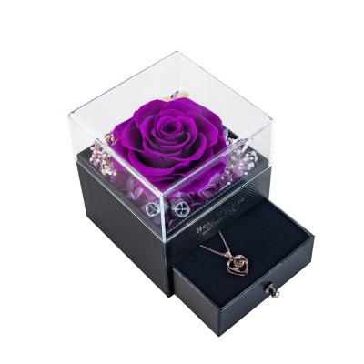 China Real Romantic Preserved Rose Flowers Unfade Dried Jewelry Box Preserved Rose Necklace Storage Valentine Mother's Day Gift for sale