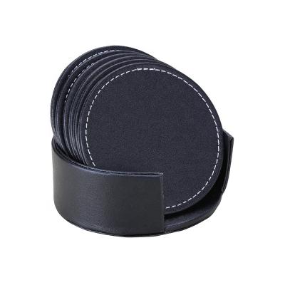 China Sustainable Custom Coasters For Drinks Round Shaped PU Leather Coaster With Stand for sale