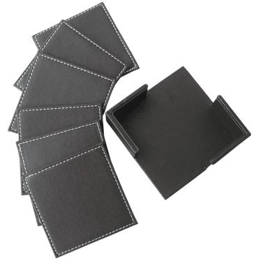 China Durable Water Resistant Easy Clean Square PU Leather Coasters For Drinks With Stand for sale