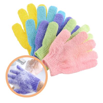 China EXFOLIATE 2021 Uron Nylon Five Fingers Gloves Body Scrubber Custom Shower Exfoliating Bath Gloves for sale