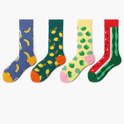 China 2020 Autumn Antibacterial Lemon New Uron Women's Long Socks Couples Models Socks Cotton Fruit Middle Tube Socks for sale