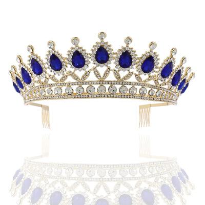 China Korean Wedding Luxury New Big Rhinestone Baroque Crown Fashionable Crystal Beaded Headband Tiara Bride Hair Ornaments for sale