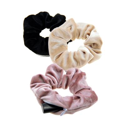 China Top Selling Trendy Tie Dye Velvet Hair Ties Pockets Invisiable Zipper Scrunchies Hair Accessories for sale