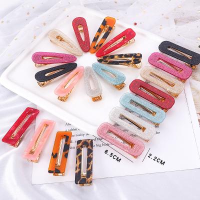 China Trendy Fashion Acrylic Hair Clips Set For Women Glitter Printed Hair Clips For Girls Barrettes Hair Accessories for sale