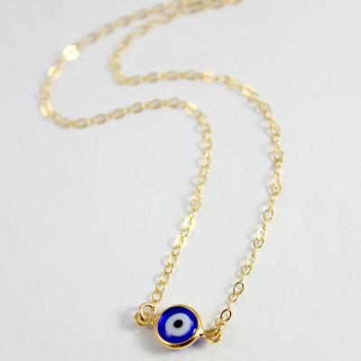 China Minimalist Custom Design OEM ODM Tarnish Free 14K Gold Plating Evil Eye Necklace Jewelry for sale