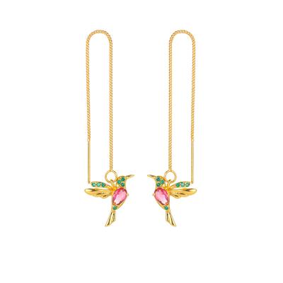 China Best Selling Animal Jewelry Trendy Shape Crystal Dangle Wire Hummingbird Sensitive Rhinestone Earrings for sale