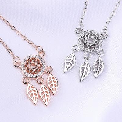 China Luxury Dreamy Women Girls Sterling Silver Charm Necklace For Elegant Ethnic Indian Style CZ Catcher Pendant 925 for sale