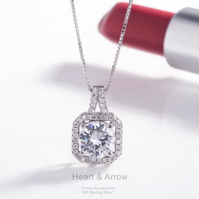 China Elegant Top Selling 925 Sterling Silver Heart and Arrow Square Diamond Cubic Zirconia Charm Necklaces Silver Jewelry for sale