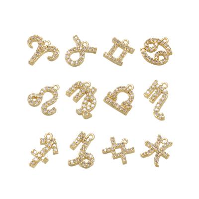 China Custom DIY Jewelry 18k Gold Plated CZ Zodiac Pendant Charms For Bracelet Necklace for sale