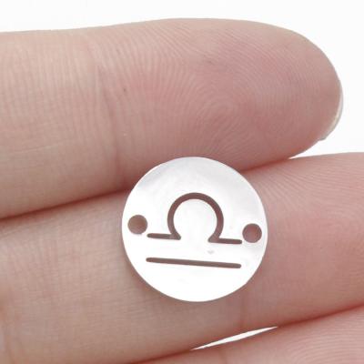 China DIY DIY 12mm Double Holes Mirror Polish Stainless Steel Zodiac Charms Custom Pendant For Jewelry Making for sale