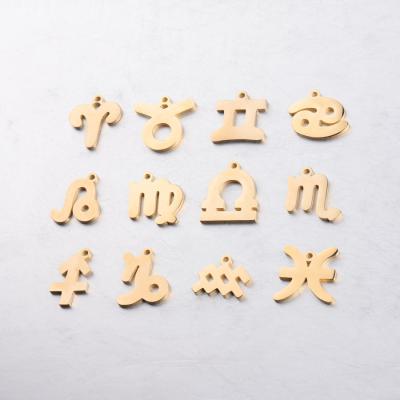 China Low Moq 15mm DIY Single Hole Stainless Steel Zodiac Pendant Charms For Jewelry Making for sale