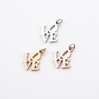 China Low Moq 16*19mm DIY Mirror Polish Hollow Out Stainless Steel Love Letters Charm With Circle For Jewelry Making for sale