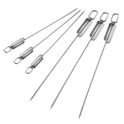 China New Product Cheap Easily Cleaned Slideable 10 Piece Stainless Steel Handle BBQ Skewer for sale