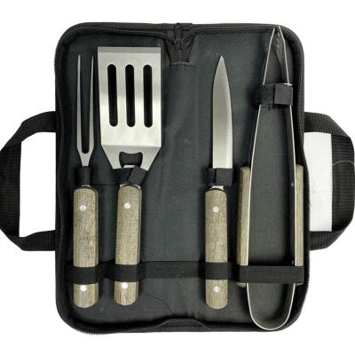 China Easily Cleaned Popular Products Stainless Steel 4 Pcs Grill Tool Kits With Wood Handle for sale