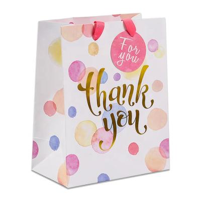 China Recyclable Cheap High Quality Custom Printed Glossy Paper Thank You Gift Bag for sale