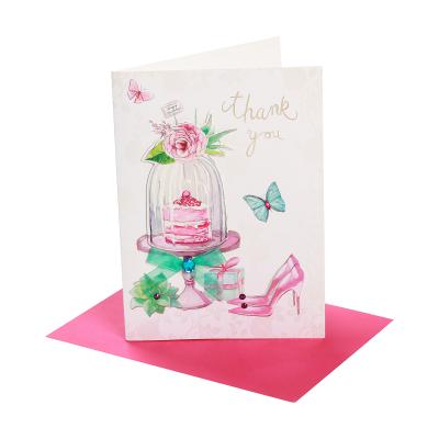 China 250gsm One Side Coated Paper Thank You Cards With Beautiful Envelopes Flower Greeting for sale