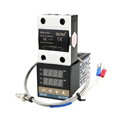 China Digital PID Temperature Controller REX-C100 + 40DA SSR BERM Relay+ K Thermocouple 1m Thermocouple Probe BRM REX-C100 BRM-40DA for sale