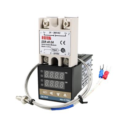 China Hot Sale Products REX-C100 Digital PID Temperature Controller REX-C100 Thermostat Probe REX-C100 + 40DA SSR Relay+ K Thermocouple 1m for sale