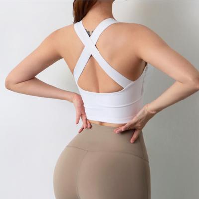 China Breathable Women Cross Sports Back Shockproof Padded Yoga Bra High Support Gym Fitness Wear Bra for sale