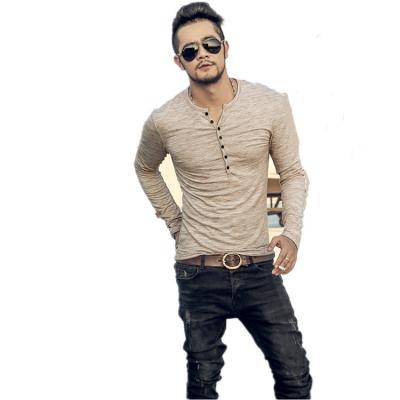 China Wholesale Men Anti Shrink Slim Open Front Hem Silk Undershirt Long Sleeve Fashion T-Shirt for sale