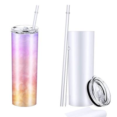 China 20 oz Disposable Sublimation Stainless Steel Double Wall Skinny Straight Tumbler With Straw & Lid for sale