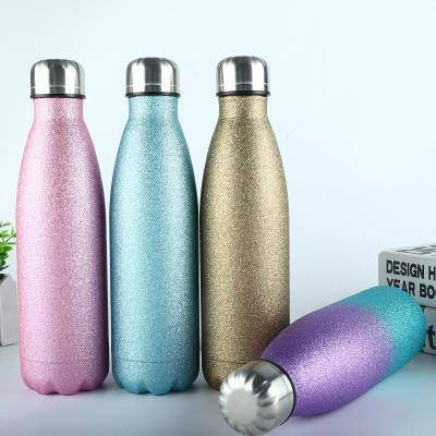 China Cheap price viable double wall stainelss colorfull 17OZ vacuum fashion steel bottle with bling effect for sale