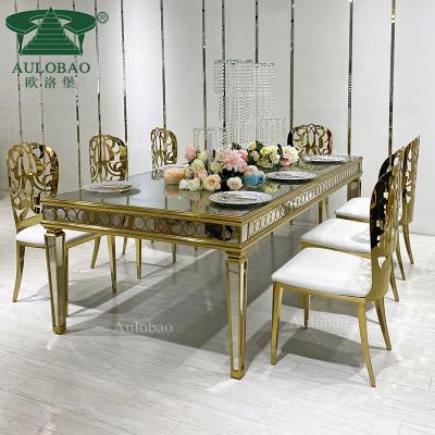 China Restaurant Gold Metal Frame Adjustable Mirror Banquet (Other) Wedding Table Glass Top Set for sale