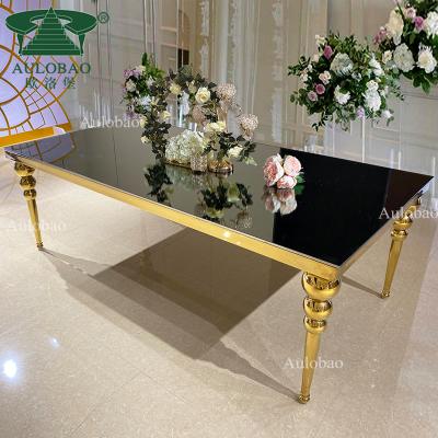 China Stainless Steel Adjustable Antique Leg Design Rectangle (Others) Wedding Glass Top Banquet Tables And Chairs for sale