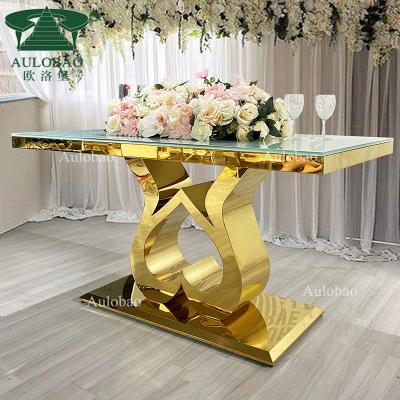 China (Other) heart bottom shape bride and groom wedding adjustable white glass top table for wedding reception for sale