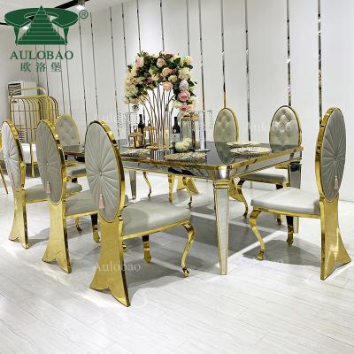 China Modern Hall Adjustable Mirror Banquet Wedding Glass 12 Seater (Other) Dining Table Set for sale