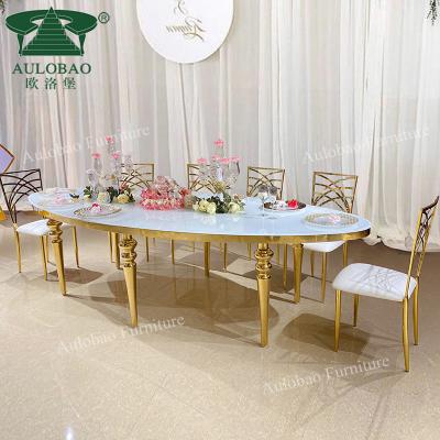 China New Design Gold Popular Stainless Steel Adjustable Glass Top Frame Banquet Table Oval (Other) Wholesale for sale