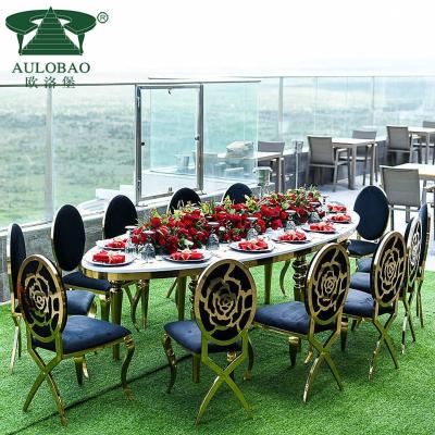 China Luxury Gold Mirror Frame (Other) Stainless Steel Glass Gold Event Table Adjustable For 12 Seaters for sale