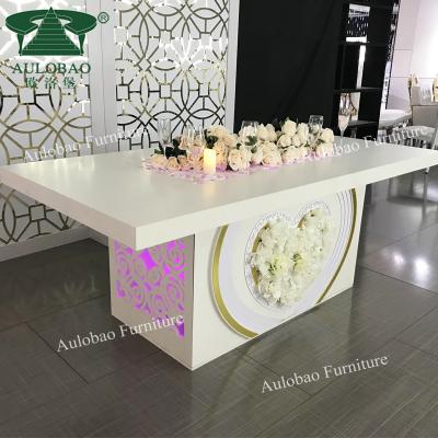 China Adjustable (Other) Wedding Furniture White PVC Metal Wedding Table With Led Light for sale