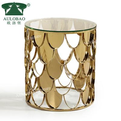 China Basic Modern Special Gold Mirror Shape Ladder Design Furniture Glass Top Tea Tables for sale