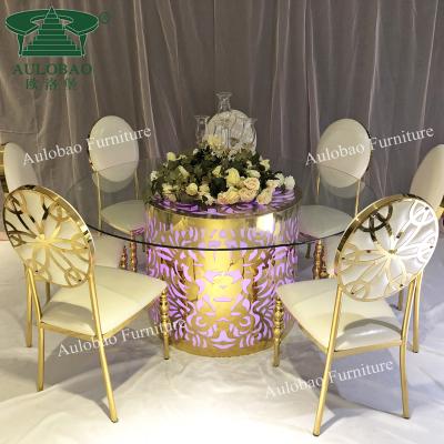 China DINING TABLE Modern Design Tempered Glass Top LED Light Round Center Wedding Table for sale