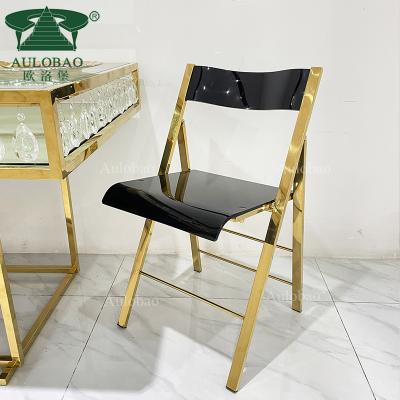 China Modern Luxury Wedding Events Gold Frame Foldable Acrylic Chair for sale