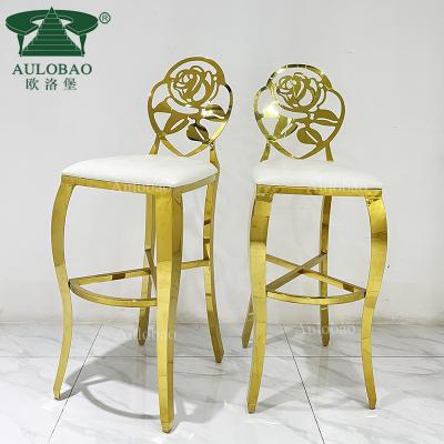 China Rose gold back modern stainless steel frame commercial bar stools for bar and restaurant for sale