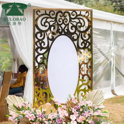 China Morden Events Supplies Furniture Gold Stainless Wedding White PVC Acrylic Backdrop for sale