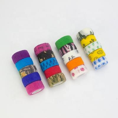 China Soft Colorful Custom Finger Wrap Tape Blue 2.5cm Logo Printed Finger Cohesive Bandage For Hand Writing for sale