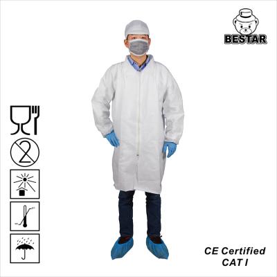 중국 Elastic Cuff Disposable Lab Jackets SPP Nonwoven Disposable White Lab Coats 판매용