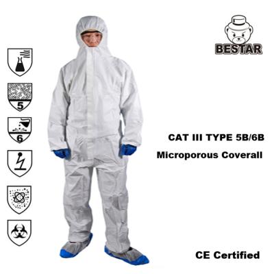 Китай CAT III EN14126 ПЕЧАТАЕТ 5B/6B белый Coverall Microporous фильма для медицинского и больницы продается