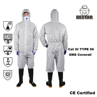 China Tape Seam Disposable Painters Coveralls Disposable Protective Suit Cat III Type 5/6 SMS for sale