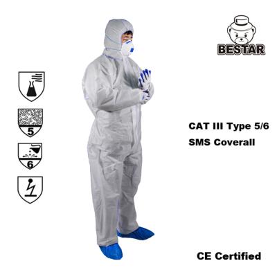 China Breathable SMS Disposable Suits For Cleaning Isolation Coverall Type 5 6 for sale