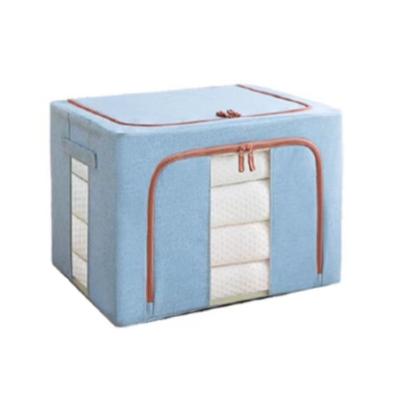 China Viable Multifunctional Cotton Canvas Storage Boxes Stitch Clothes Organizer Portable Wardrobe Containing Box for sale