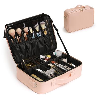 China Wholesale Luxury Fashion Organizer Cross Grain PU Beauty Vanity Case Fashion Makeup Vanity Case Makeup Box for sale