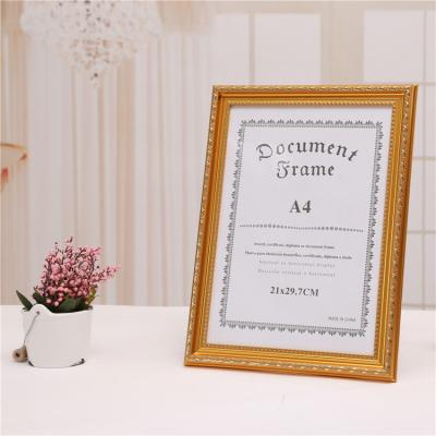 China Eco-friendly Wholesale Durable 8x10 Picture Frame Gold A4 Photo Frame For Certification Display for sale